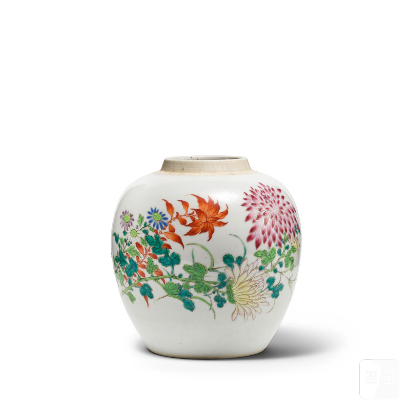 十八/十九世紀 粉彩菊花紋罐 | VASE BALUSTRE EN PORCELAINE DE LA FAMILLE ROSE - 图1